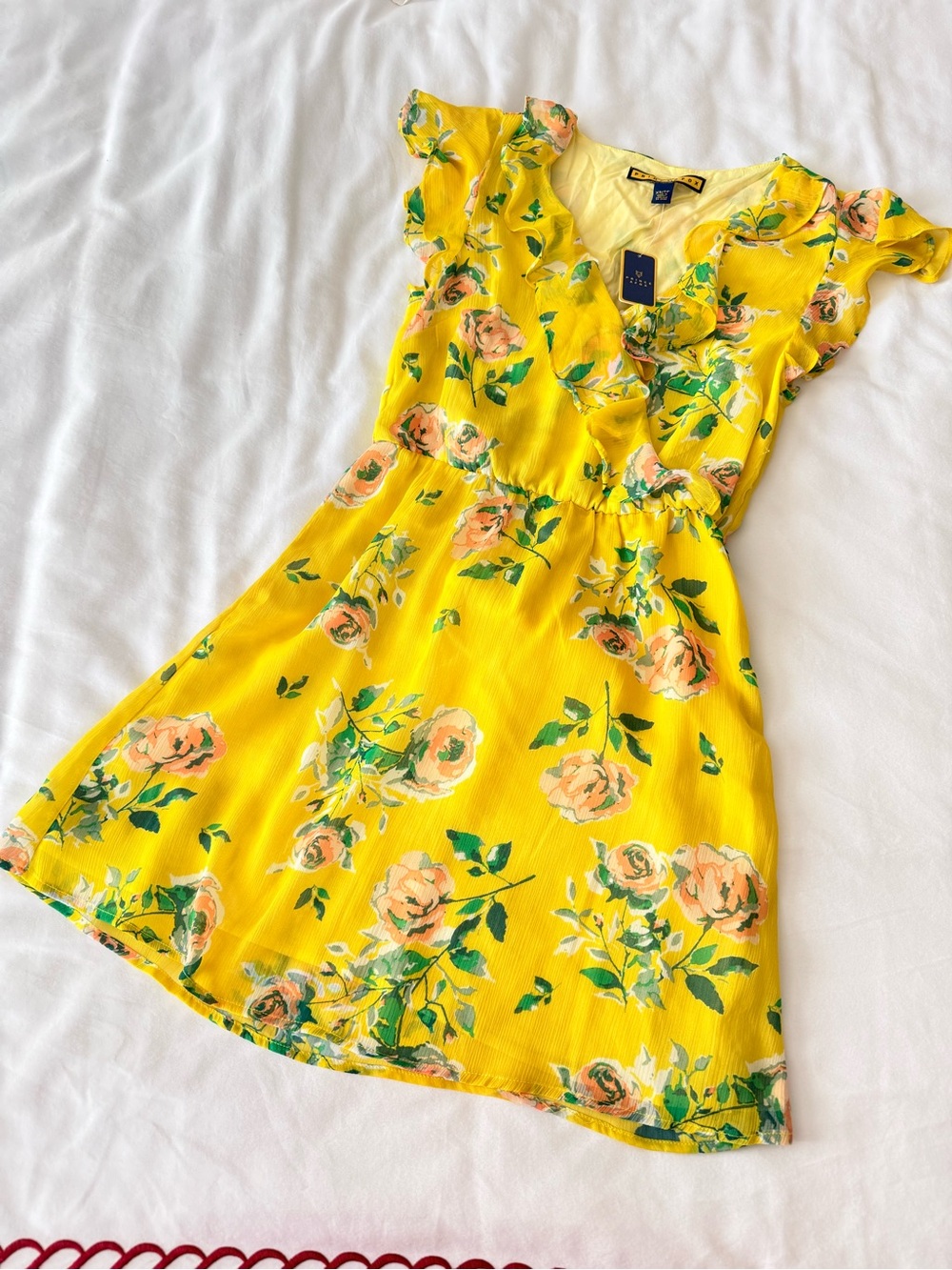 Prince & Fox Yellow Floral Ruffle-Trim Mini Dress
